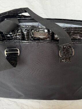 Kenneth Cole Reaction Black Nylon Laptop Work Tote Bag Croc Trim